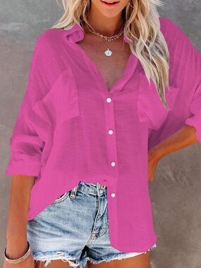 Women’s Pink Beach Cover-Up Shirt - Lightweight Swimwear Layer